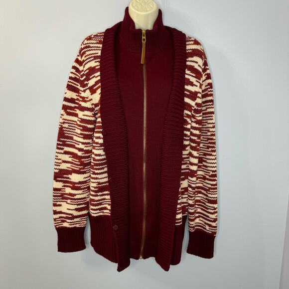 TORY BURCH Olivia Merino Wool Zip Front Cardigan Red Cordovan Women's M - Picture 4 of 16